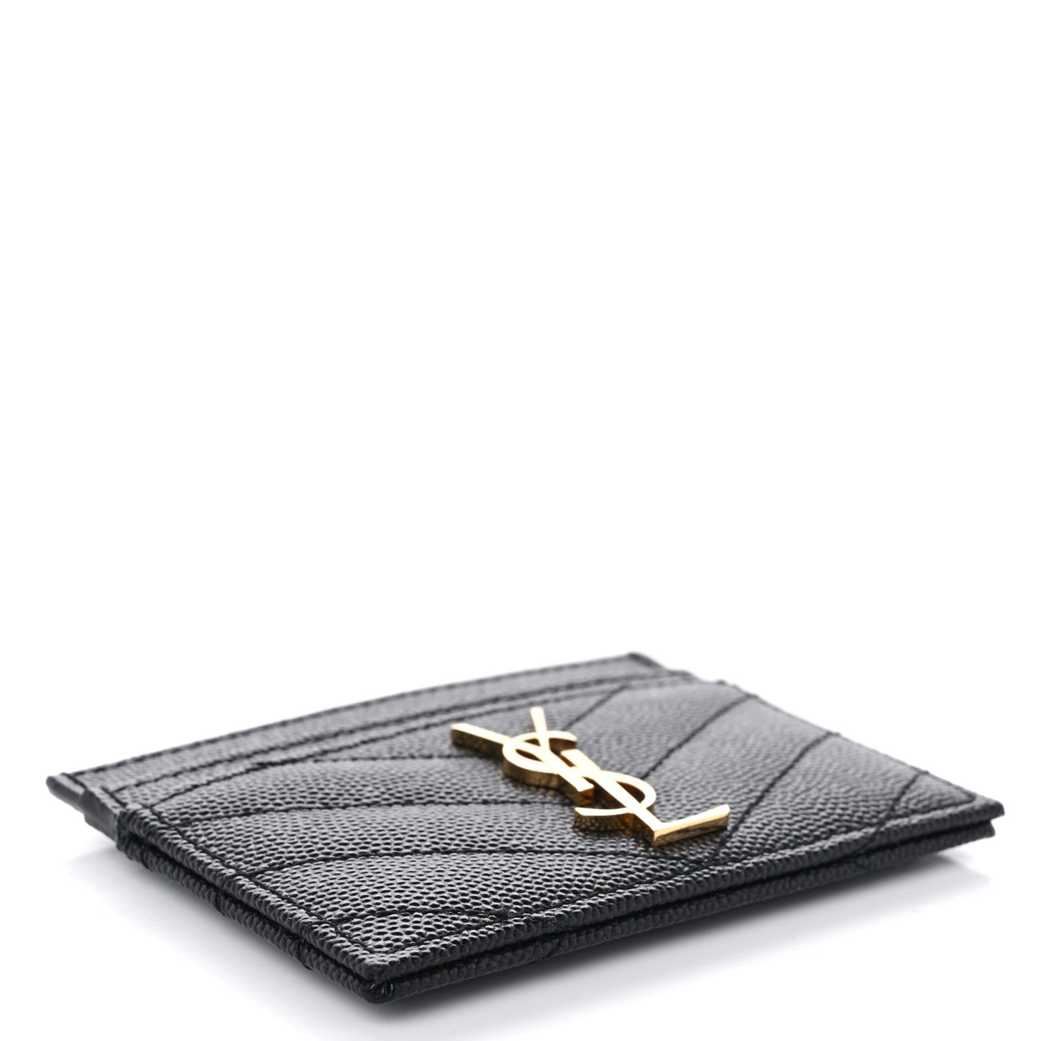 Saint Laurent Grain De Poudre Matelasse Chevron Monogram Credit Card Case Black 4 of 8