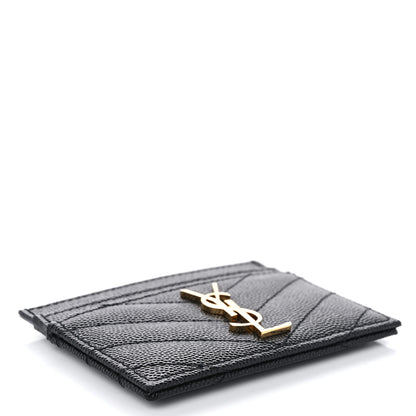 Saint Laurent Grain De Poudre Matelasse Chevron Monogram Credit Card Case Black 4 of 8