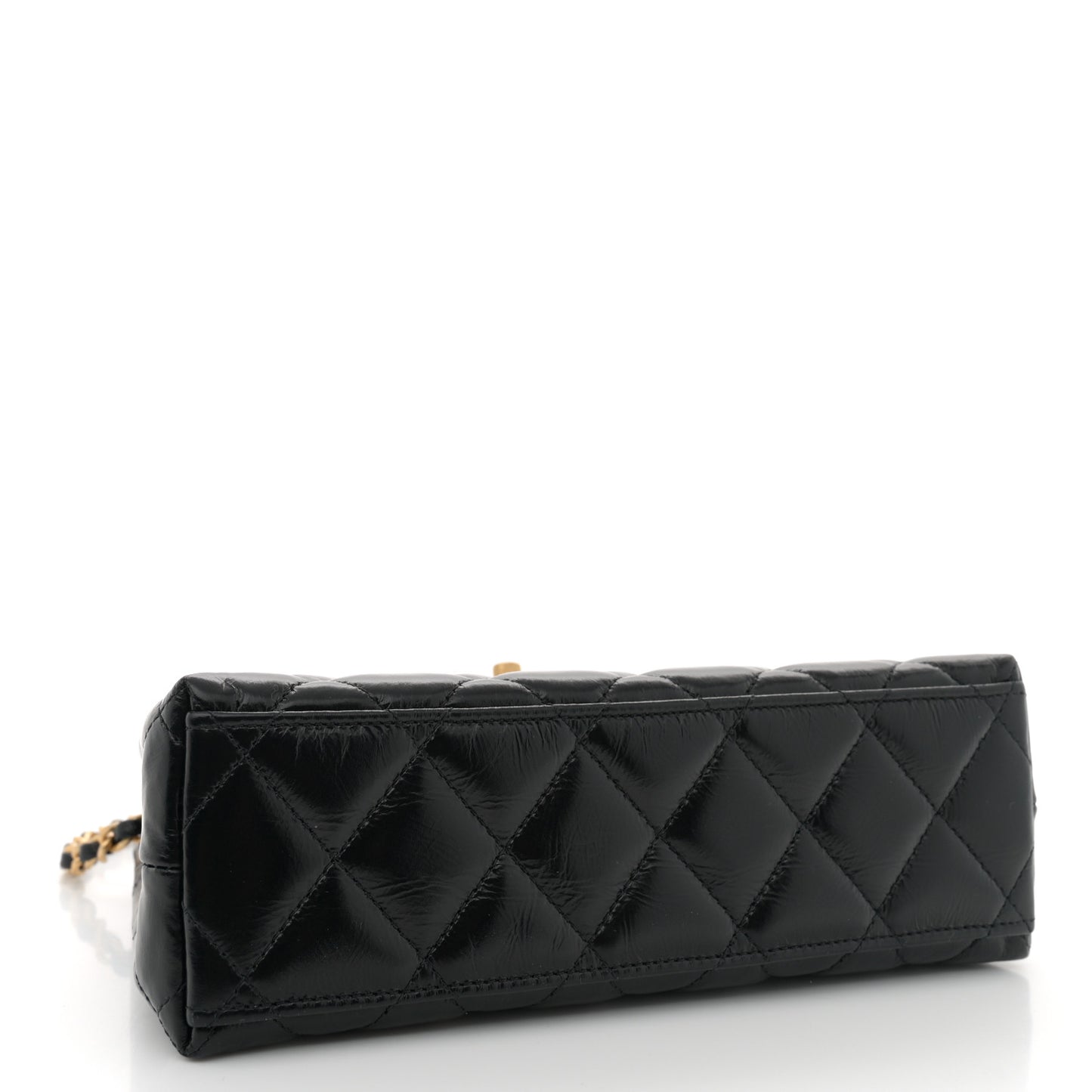 Shiny Aged Calfskin Quilted Nano Kelly Shopper Black