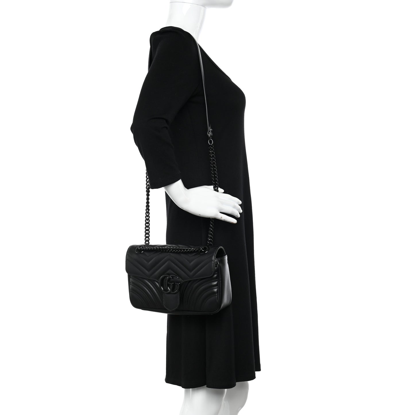 Calfskin Matelasse Monochrome Small GG Marmont Shoulder Bag Black