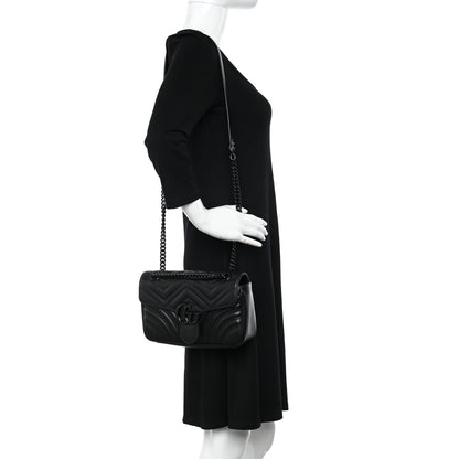 Gucci Calfskin Matelasse Monochrome Small GG Marmont Shoulder Bag Black 2 of 11