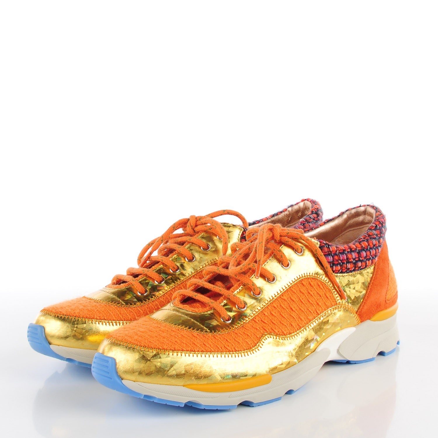 Chanel Tweed Lambskin Runway Sneakers 39.5 Orange 3 of 7