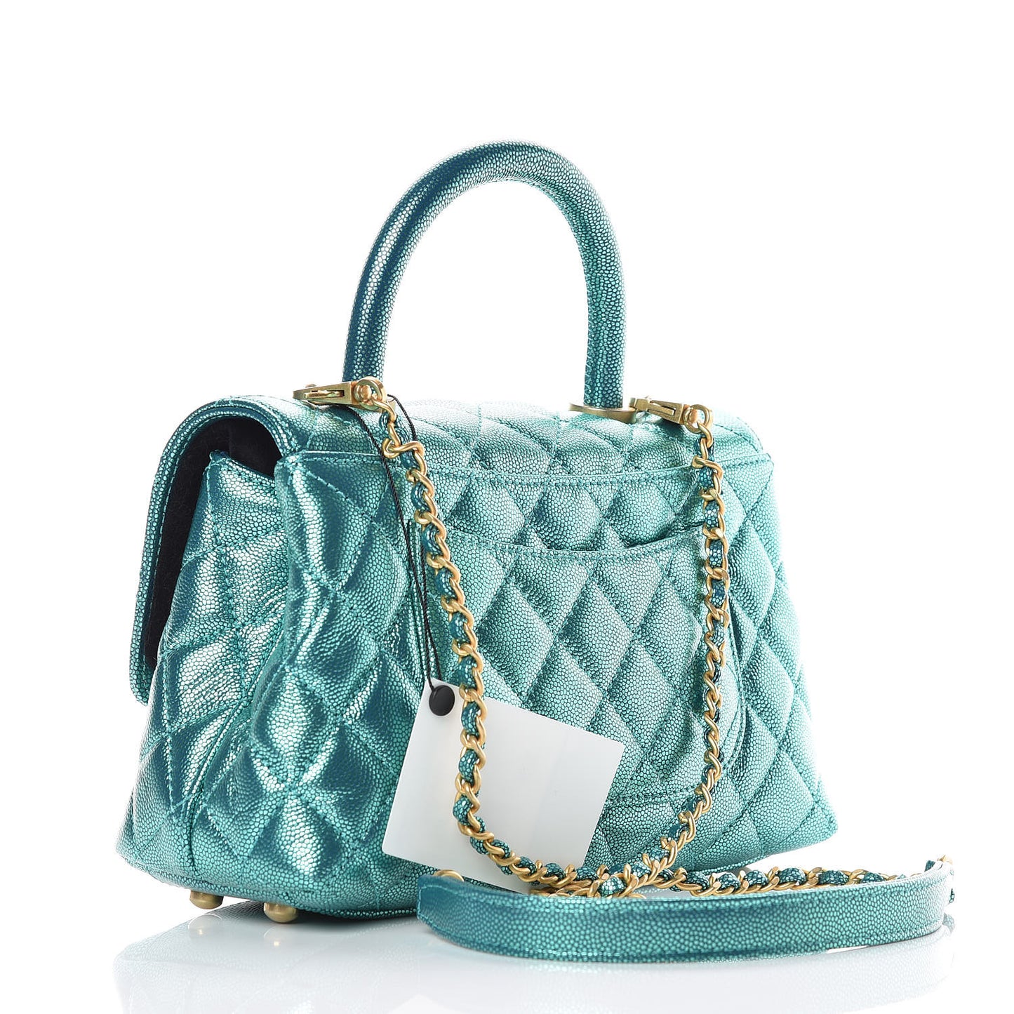Metallic Caviar Quilted Mini Coco Handle Flap Blue