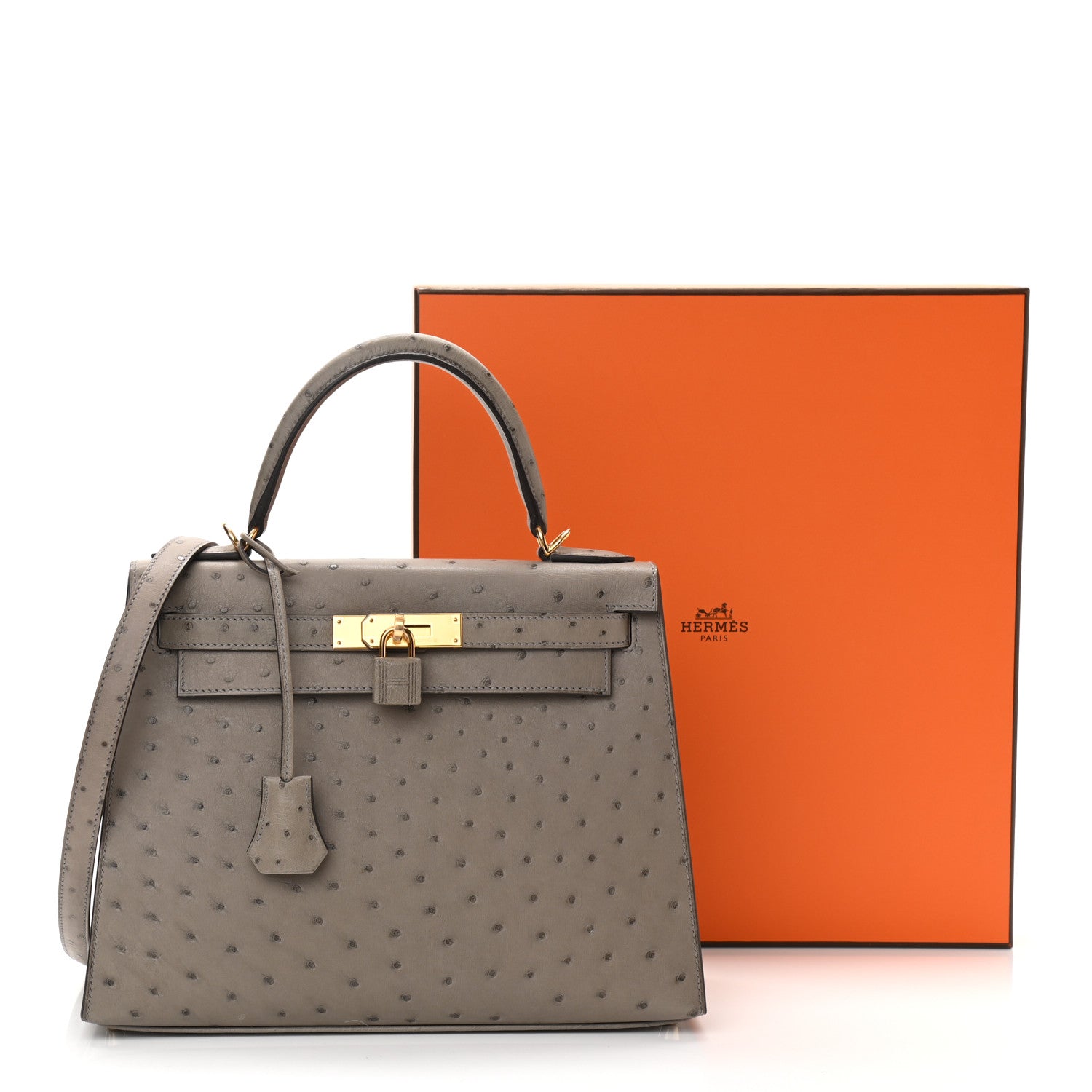 Hermes Ostrich Kelly Sellier 28 Gris Tourterelle 7 of 7