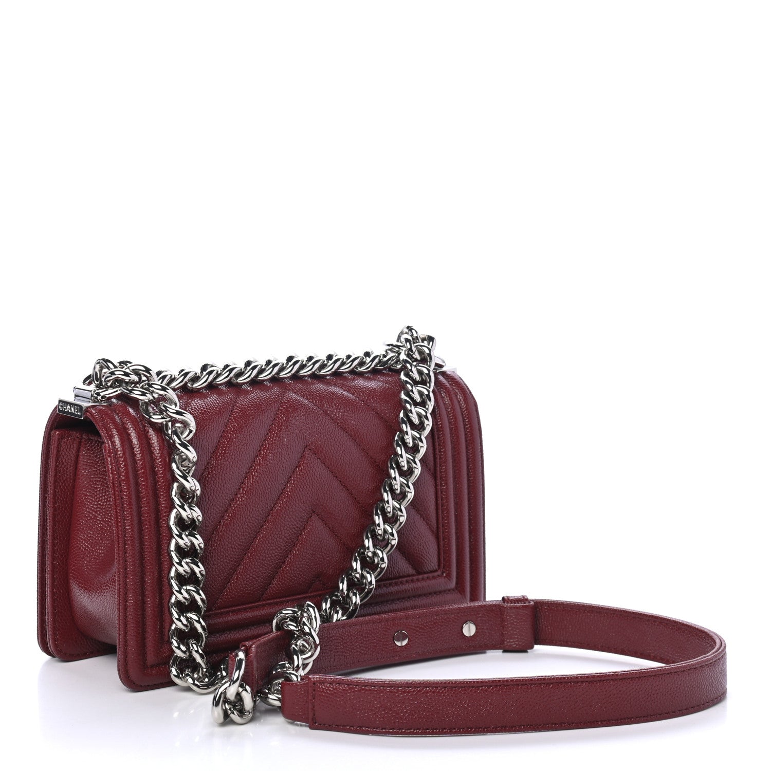 Chanel Caviar Chevron Quilted Small Boy Flap Dark Red 2 of 4