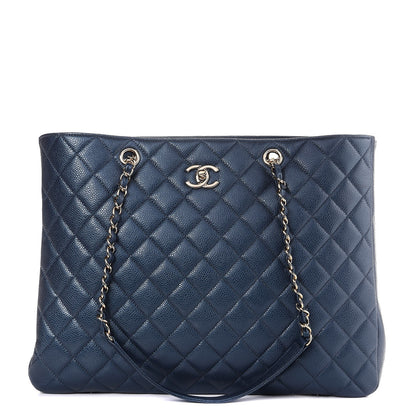 Chanel Metallic Caviar Quilted Large Classic Shopping Tote Dark Blue 1 of 7