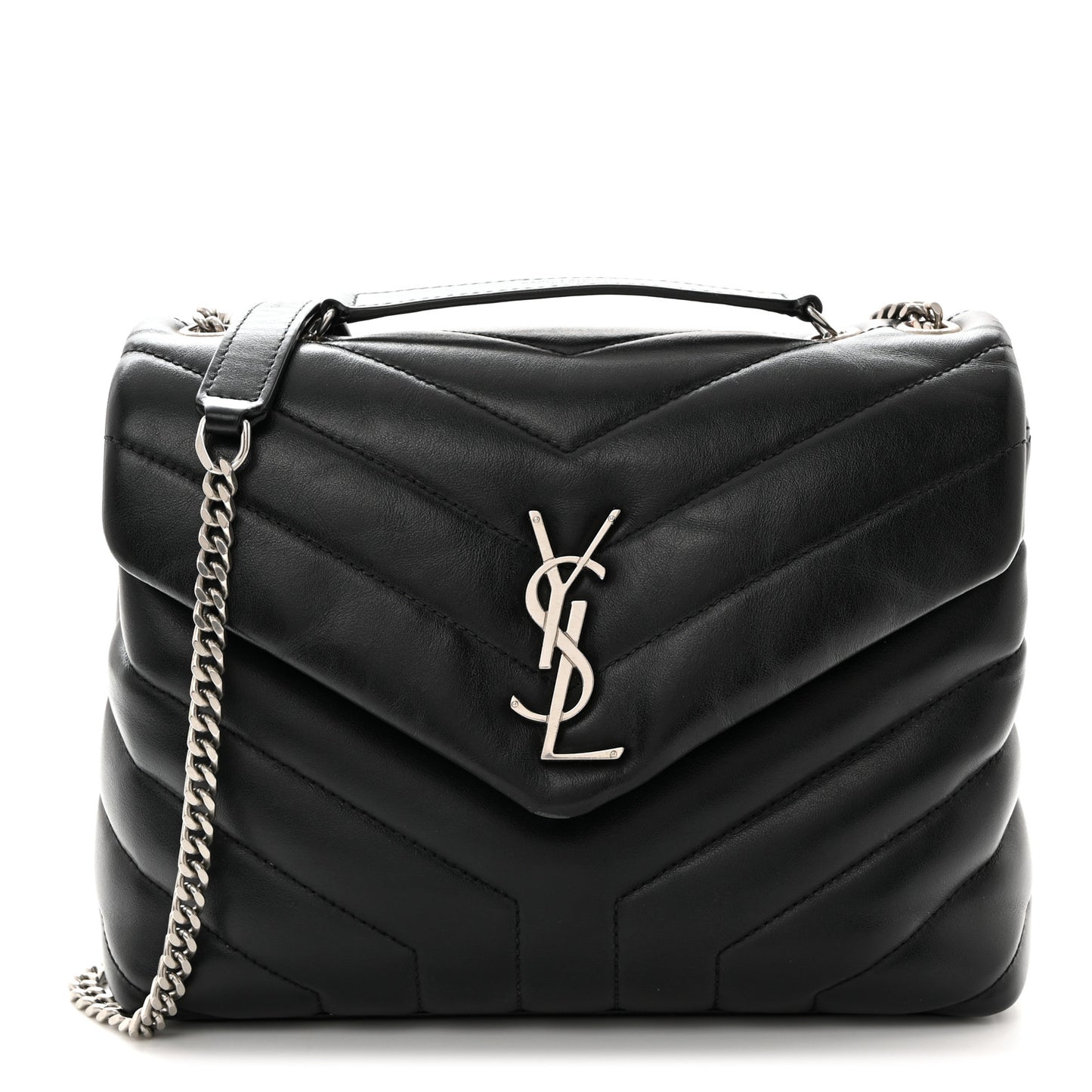 Calfskin Y Quilted Monogram Small Loulou Chain Satchel Black