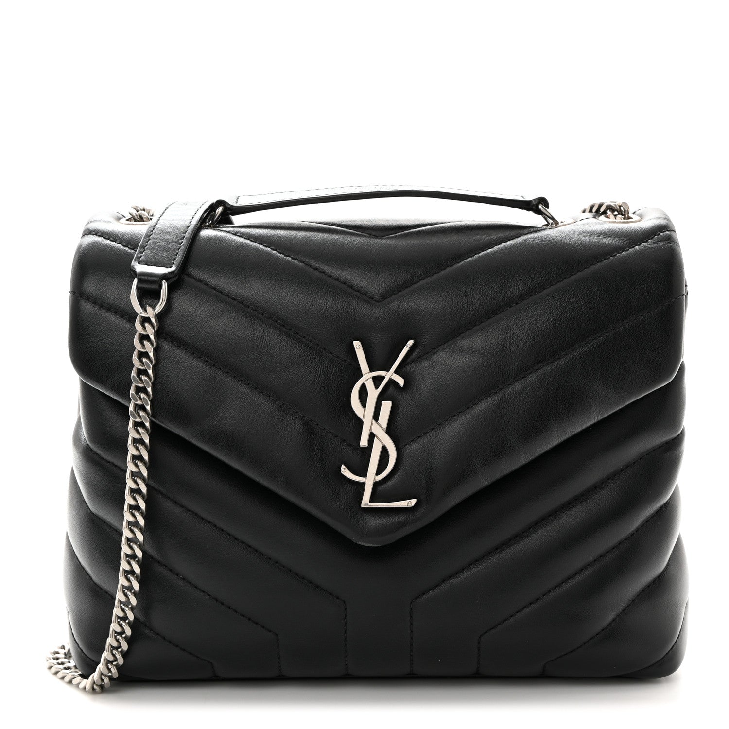 Saint Laurent Calfskin Y Quilted Monogram Small Loulou Chain Satchel Black 1 of 10