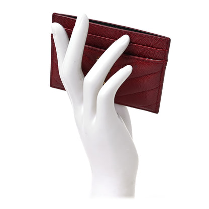 Saint Laurent Grain De Poudre Matelasse Chevron Monogram Credit Card Case Opyum Red 2 of 7