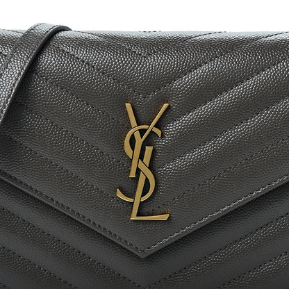 Saint Laurent Grain De Poudre Matelasse Chevron Monogram Envelope Chain Wallet Pebble 7 of 10