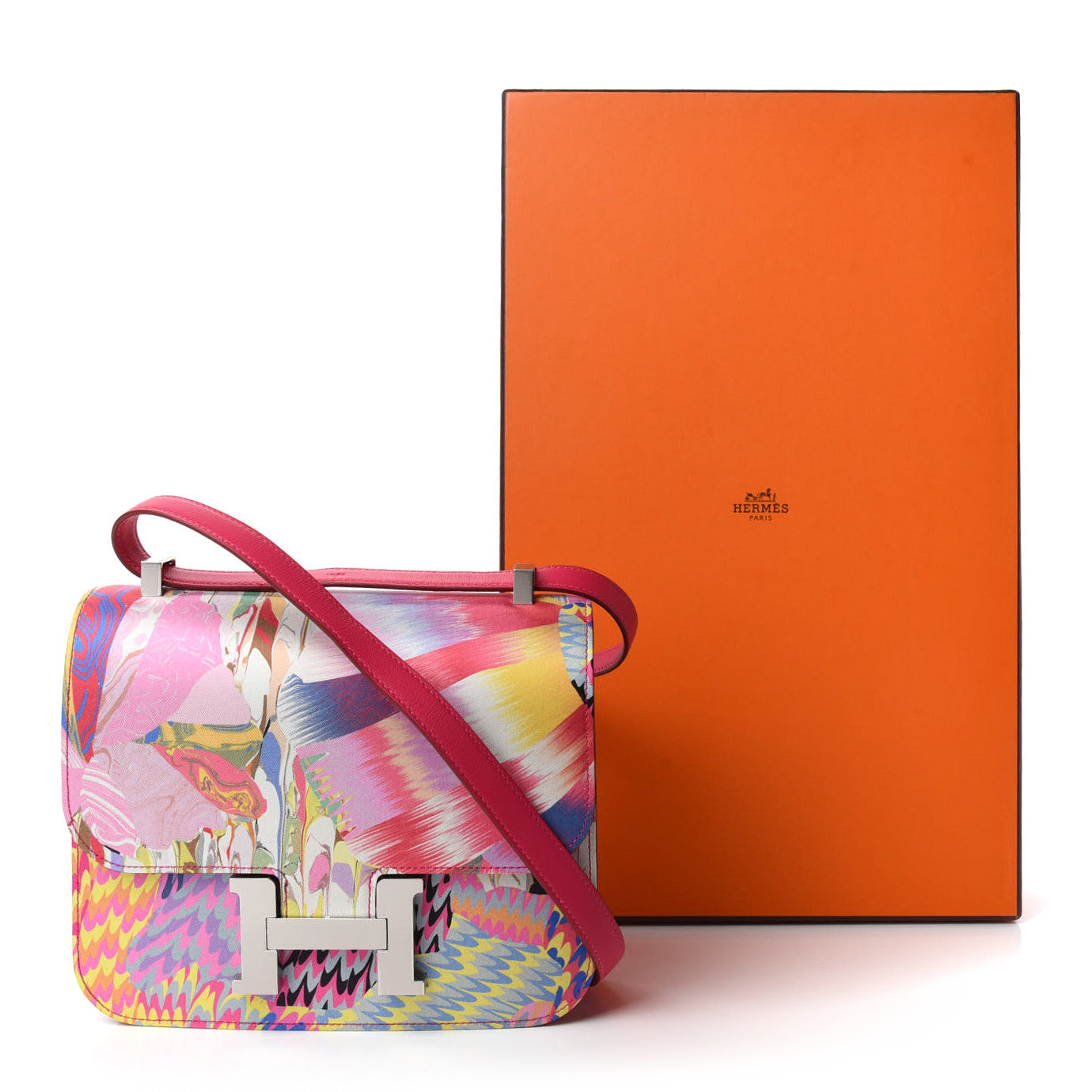 Hermes Swift Silk Marble Printed Constance 24 Rose Azalee Rose Mexico 14 of 14