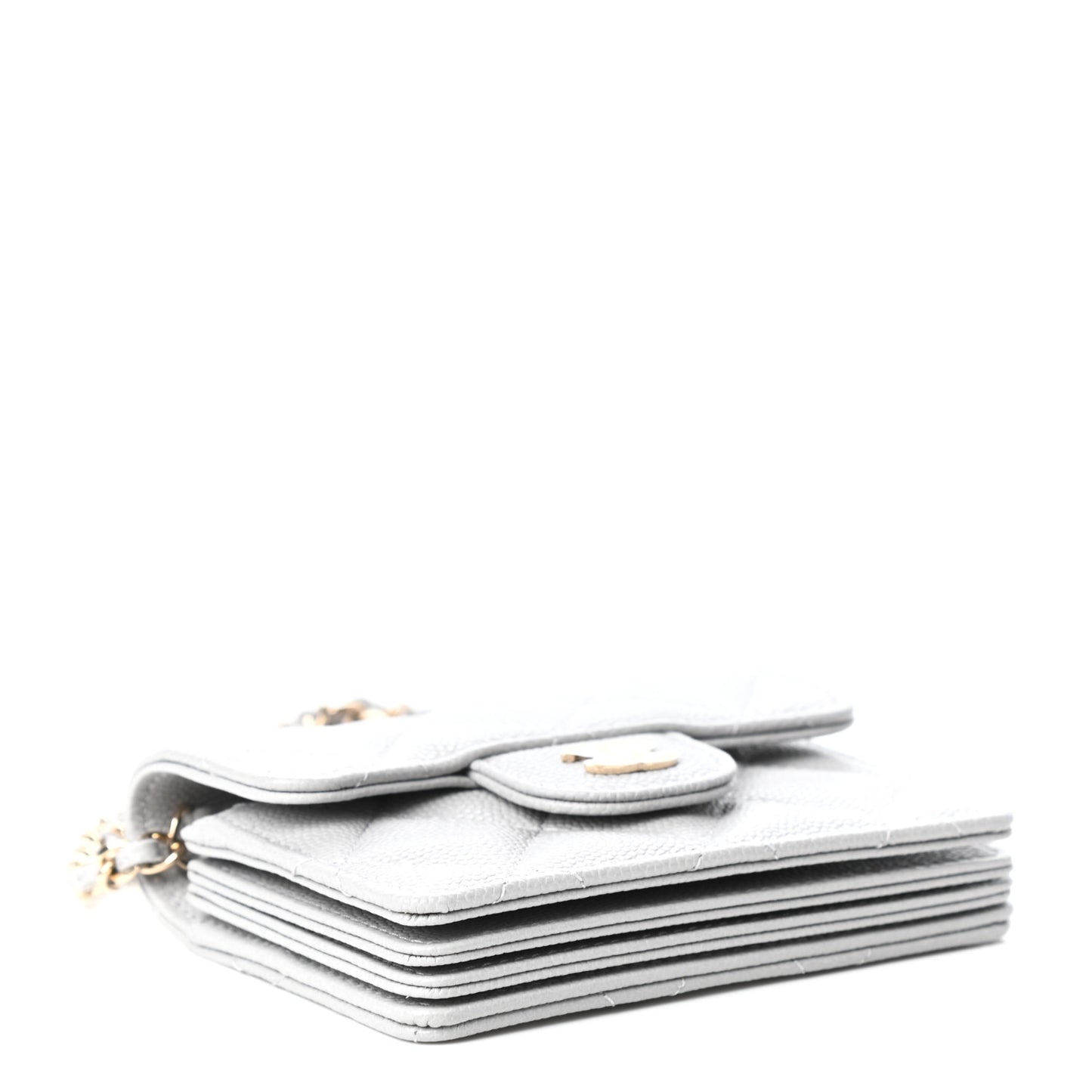 Caviar Quilted Flap Card Holder On Chain Grey