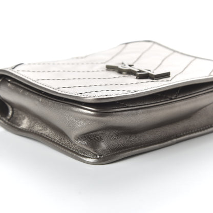 Saint Laurent Metallic Calfskin Matelasse Monogram Niki Chain Wallet Platinum 5 of 8
