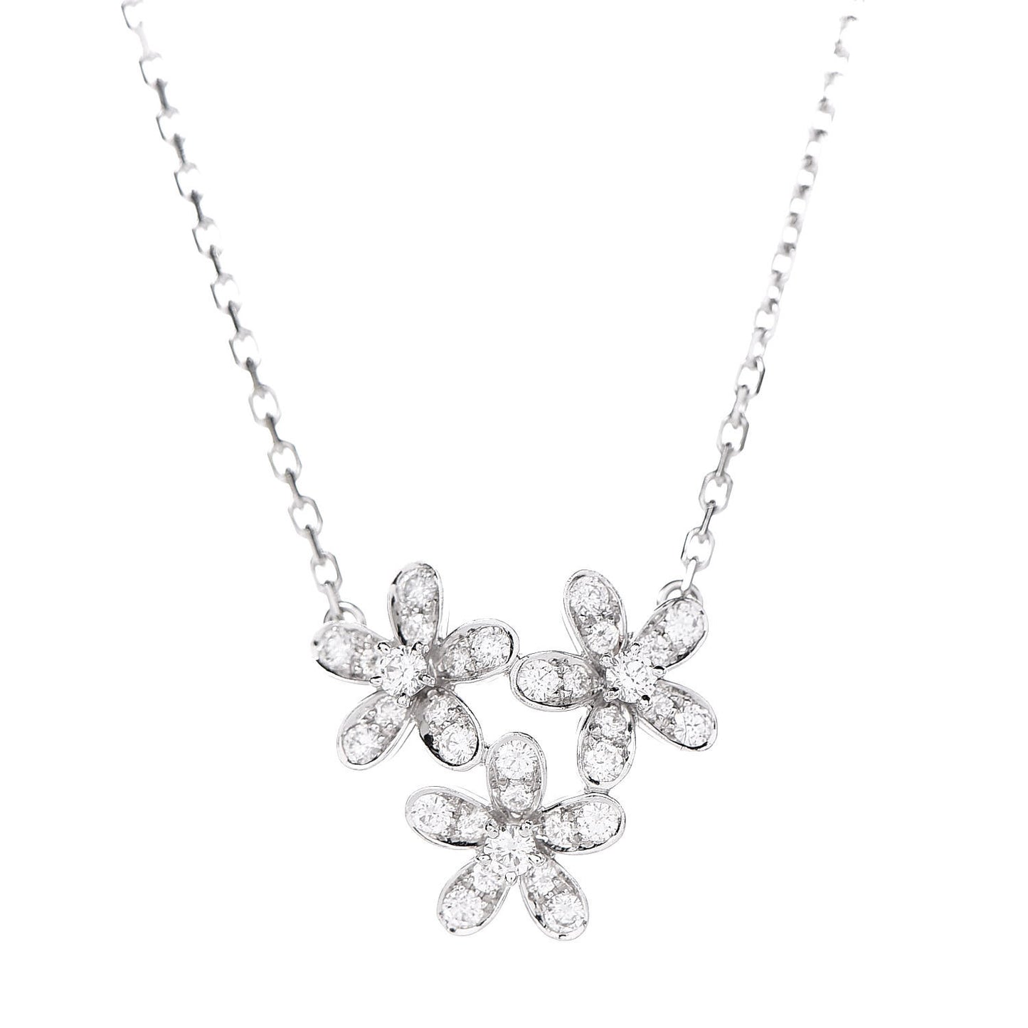 18K White Gold Diamond Socrate 3 Flower Pendant Necklace