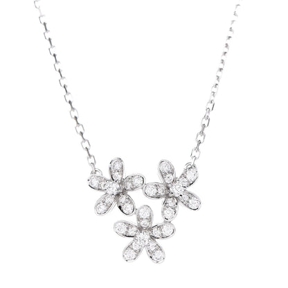 Van Cleef & Arpels 18K White Gold Diamond Socrate 3 Flower Pendant Necklace 4 of 7