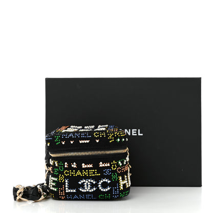 Chanel Tweed Pearl Studded Vanity Wrist Case With Chain Black Multicolor 11 of 11