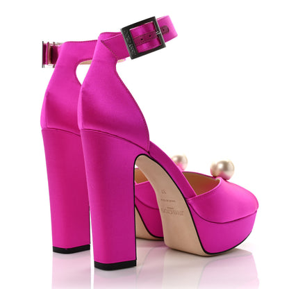 Jimmy Choo Satin Socorie 120 Sandals 37 Fuchsia White 4 of 9