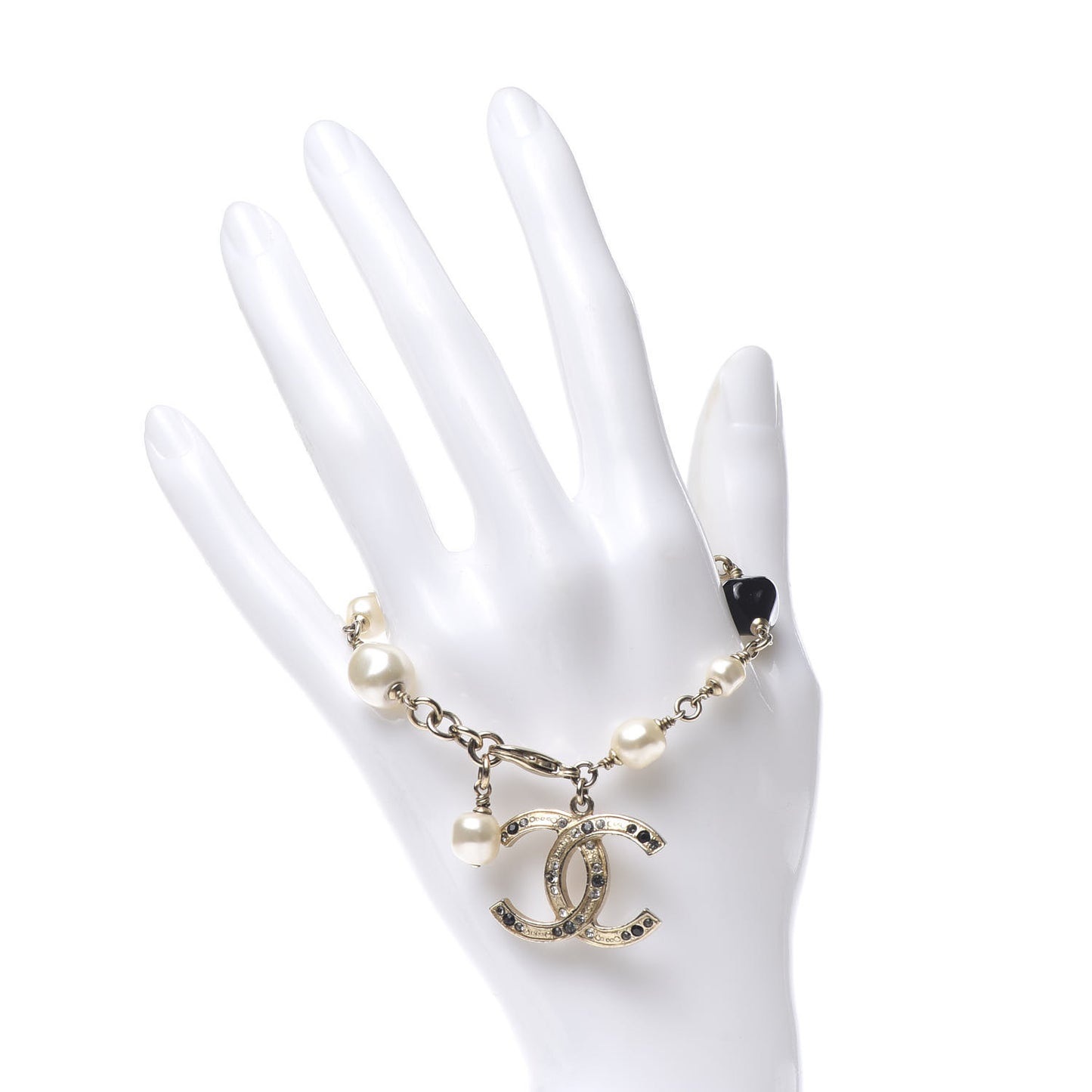 Pearl Crystal Beaded CC Bracelet Black Gold