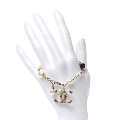 Chanel Pearl Crystal Beaded CC Bracelet Black Gold 2 of 4
