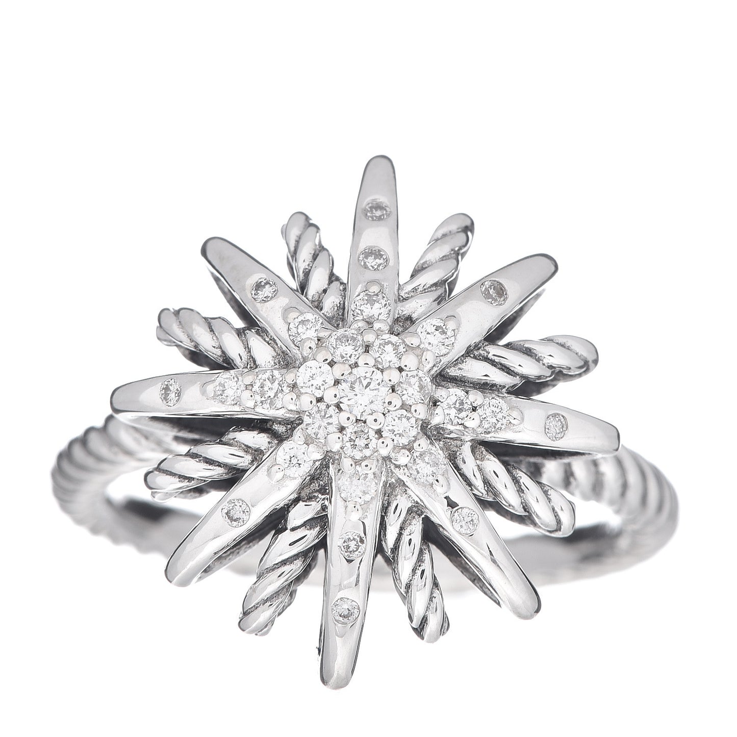 Sterling Silver Diamond 16mm Starburst Ring 51 5.75