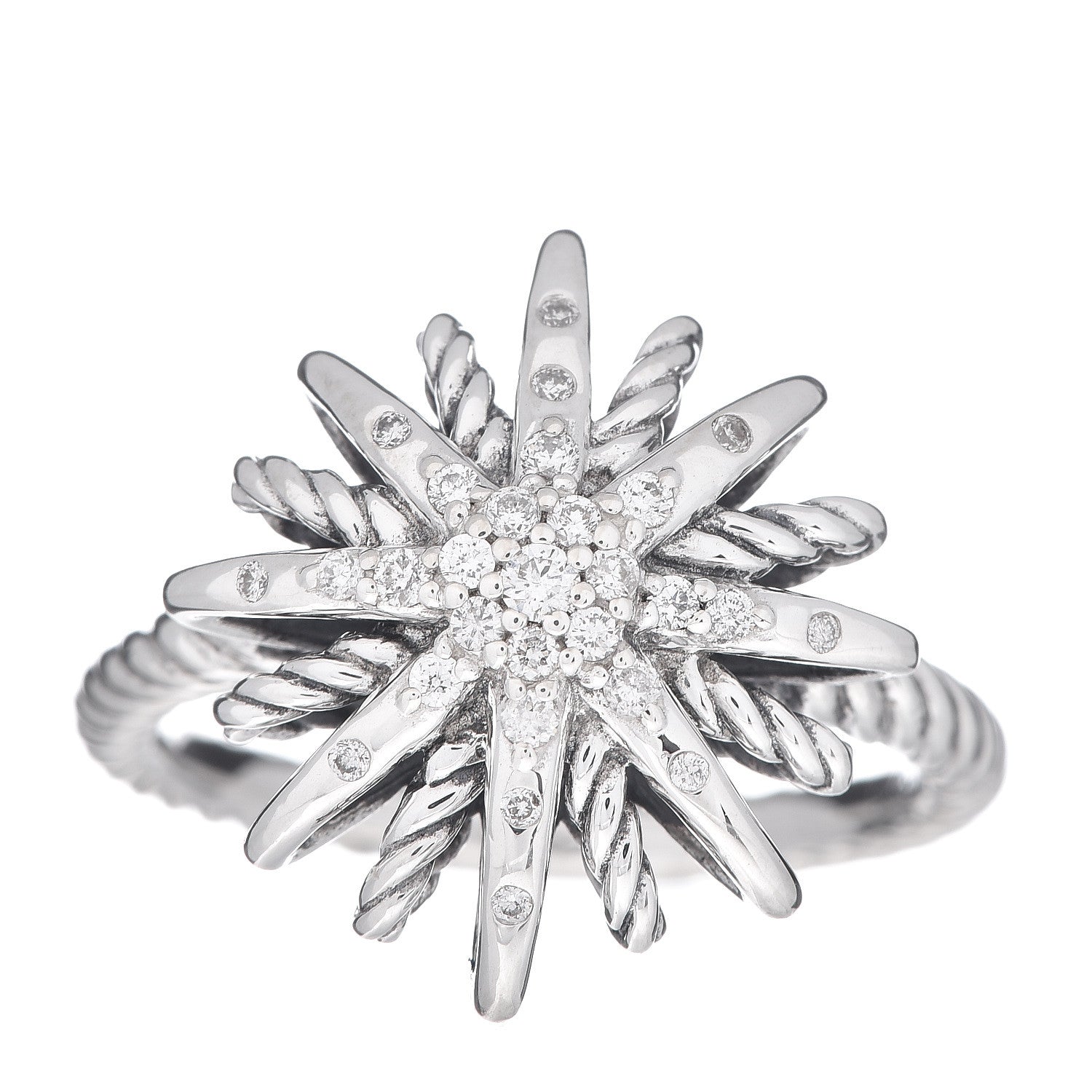 David Yurman Sterling Silver Diamond 16mm Starburst Ring 51 5.75 1 of 5