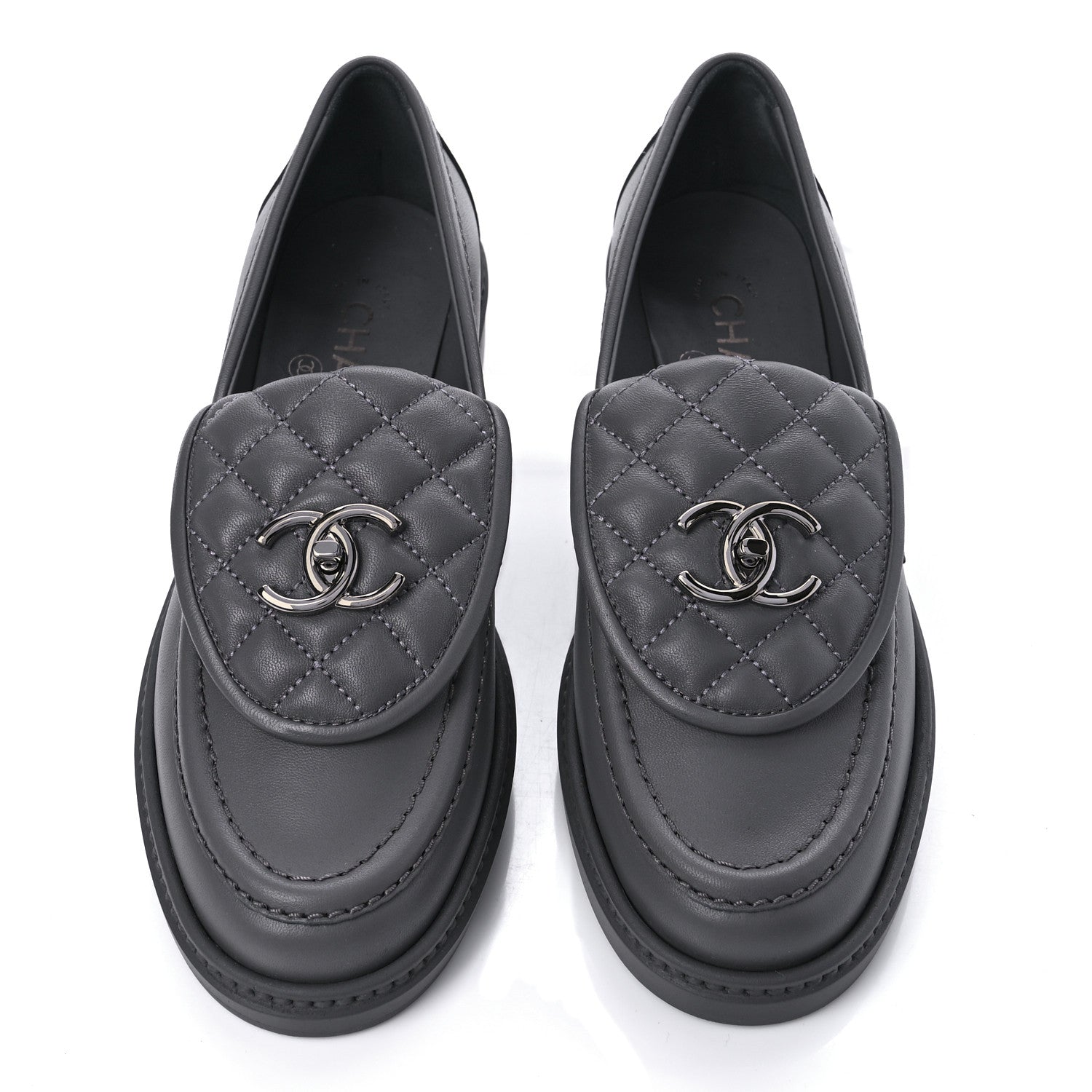 Chanel Lambskin Quilted CC Turnlock Moccasins 38.5 Grey 5 of 11