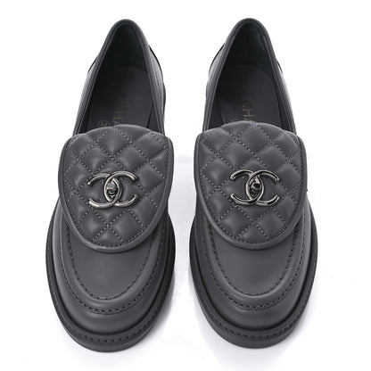 Chanel Lambskin Quilted CC Turnlock Moccasins 38.5 Grey 5 of 11