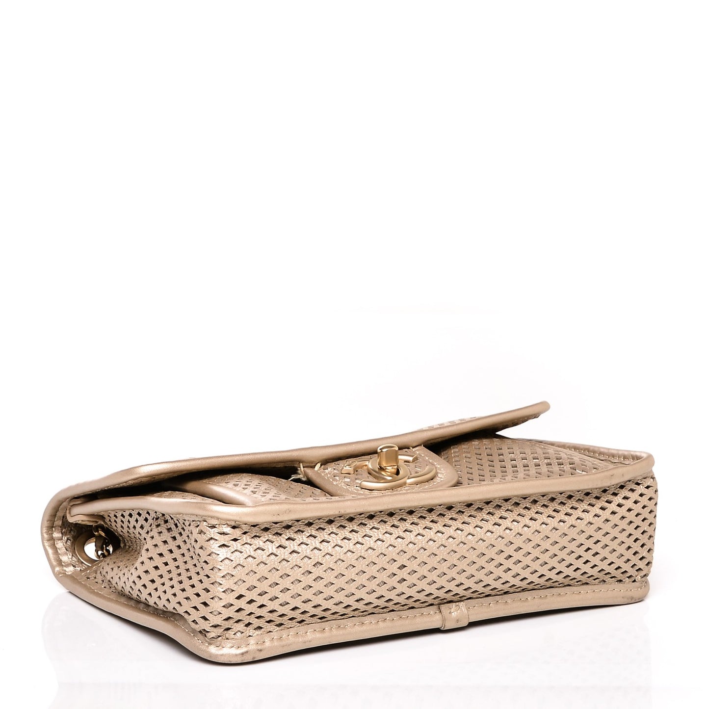 Metallic Perforated Calfskin Small Up In The Air Flap Light Gold