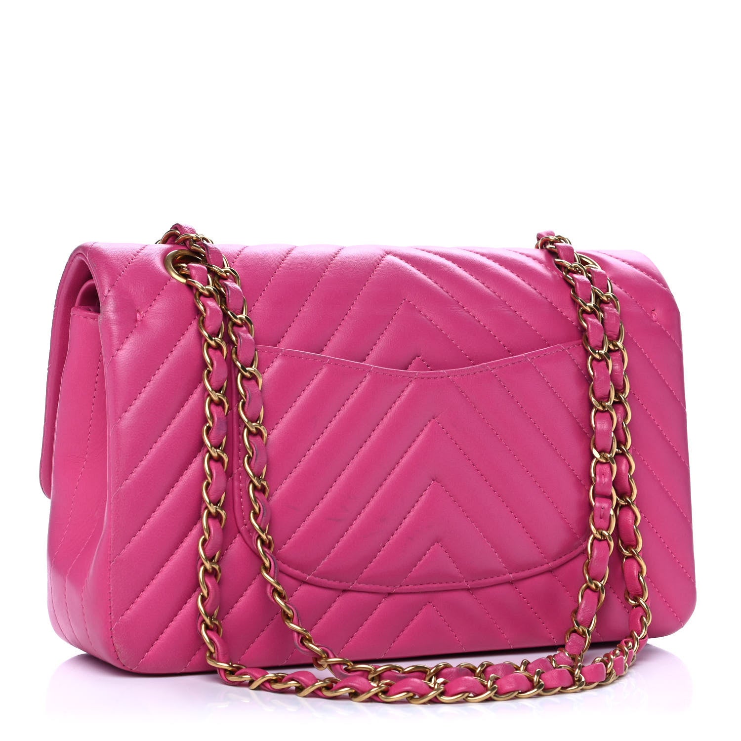 Chanel Lambskin Chevron Quilted Medium Double Flap Pink 3 of 17