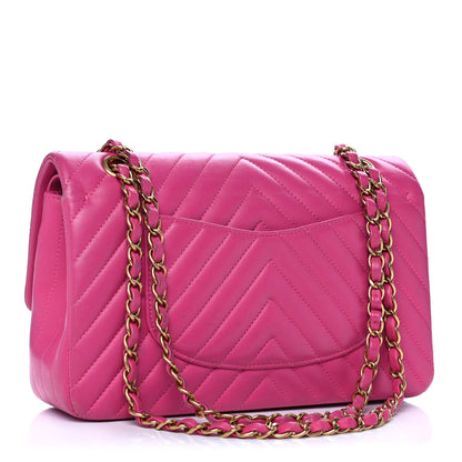 Chanel Lambskin Chevron Quilted Medium Double Flap Pink 3 of 17