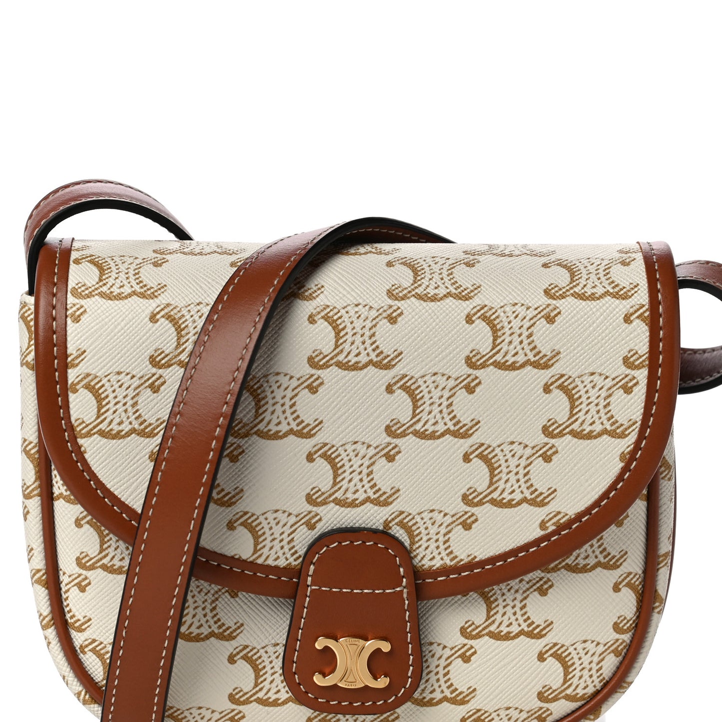 Triomphe Canvas Calfskin Mini Besace Bag White