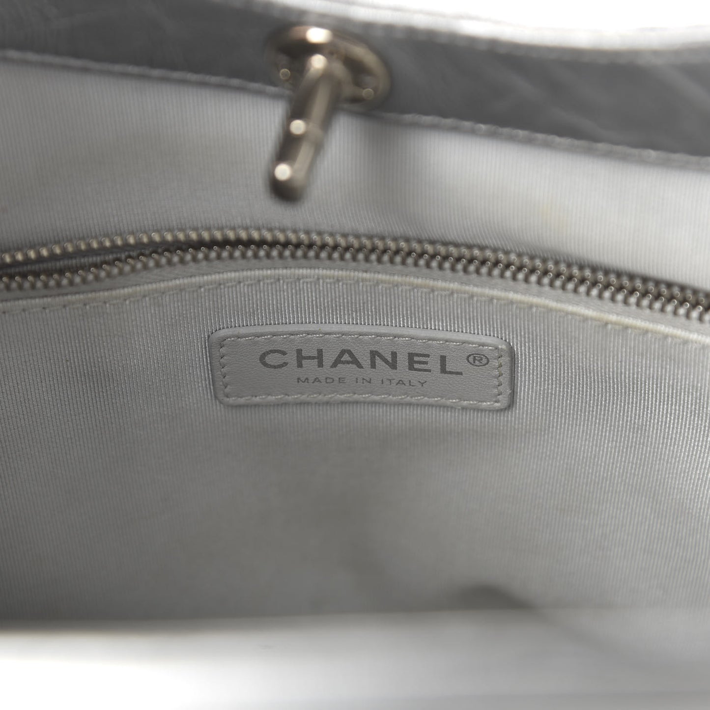 Metallic Crumpled Calfskin Small 31 Shopping Bag Silver