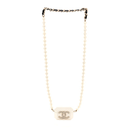 Chanel Resin Crystal Pearl Airpod Pro Case Necklace Gold White Pearly Black 1 of 5