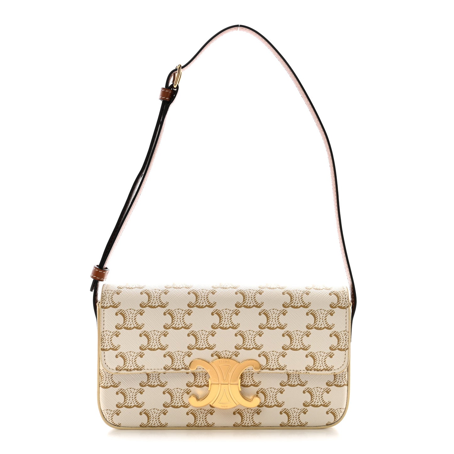 Canvas Calfskin Triomphe Shoulder Bag White White