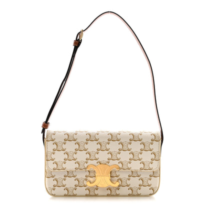 Celine Canvas Calfskin Triomphe Shoulder Bag White White 1 of 10