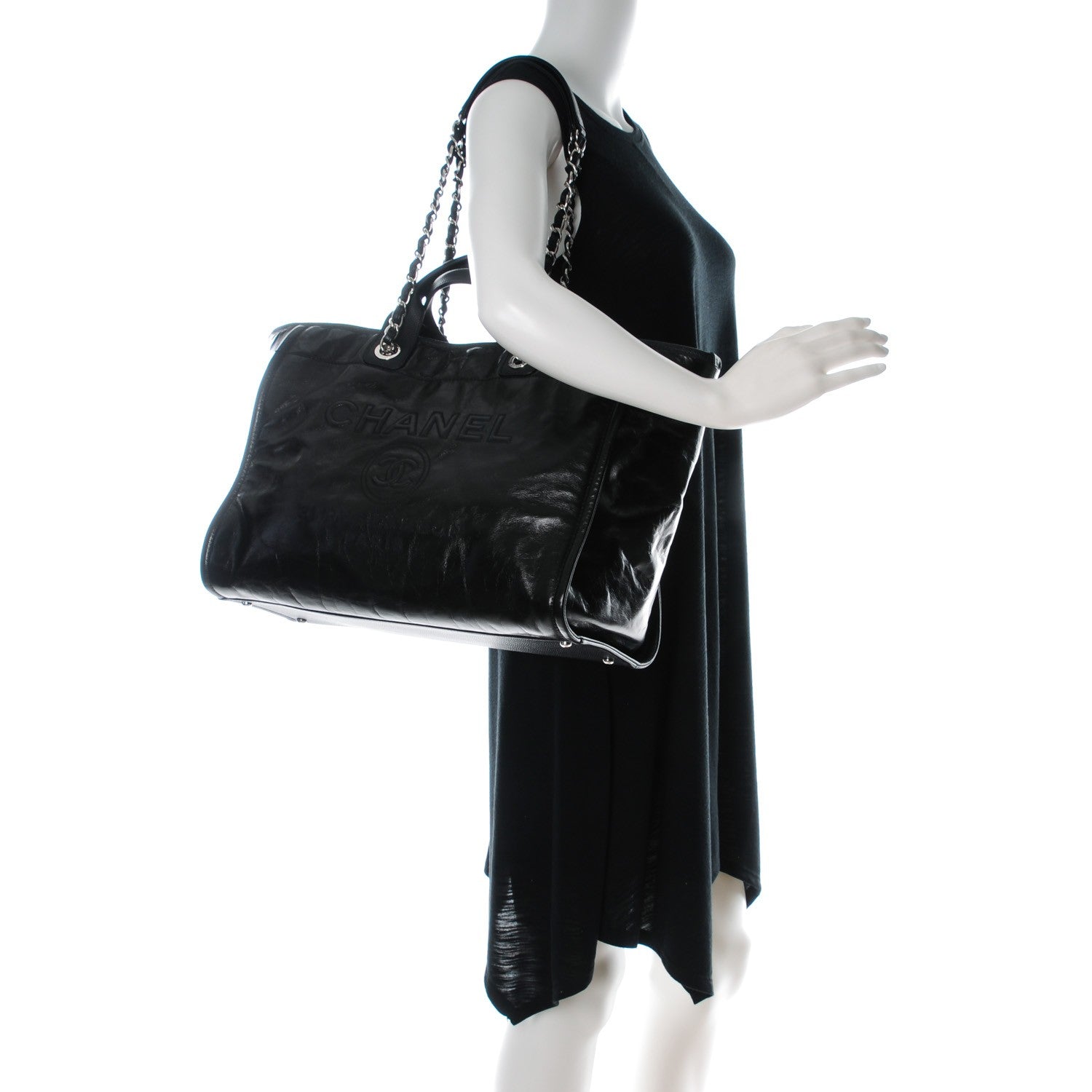 Chanel Glazed Calfskin Large Deauville Tote Black 2 of 7