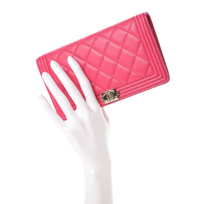 Chanel Lambskin Quilted Boy Yen Wallet Pink 2 of 9