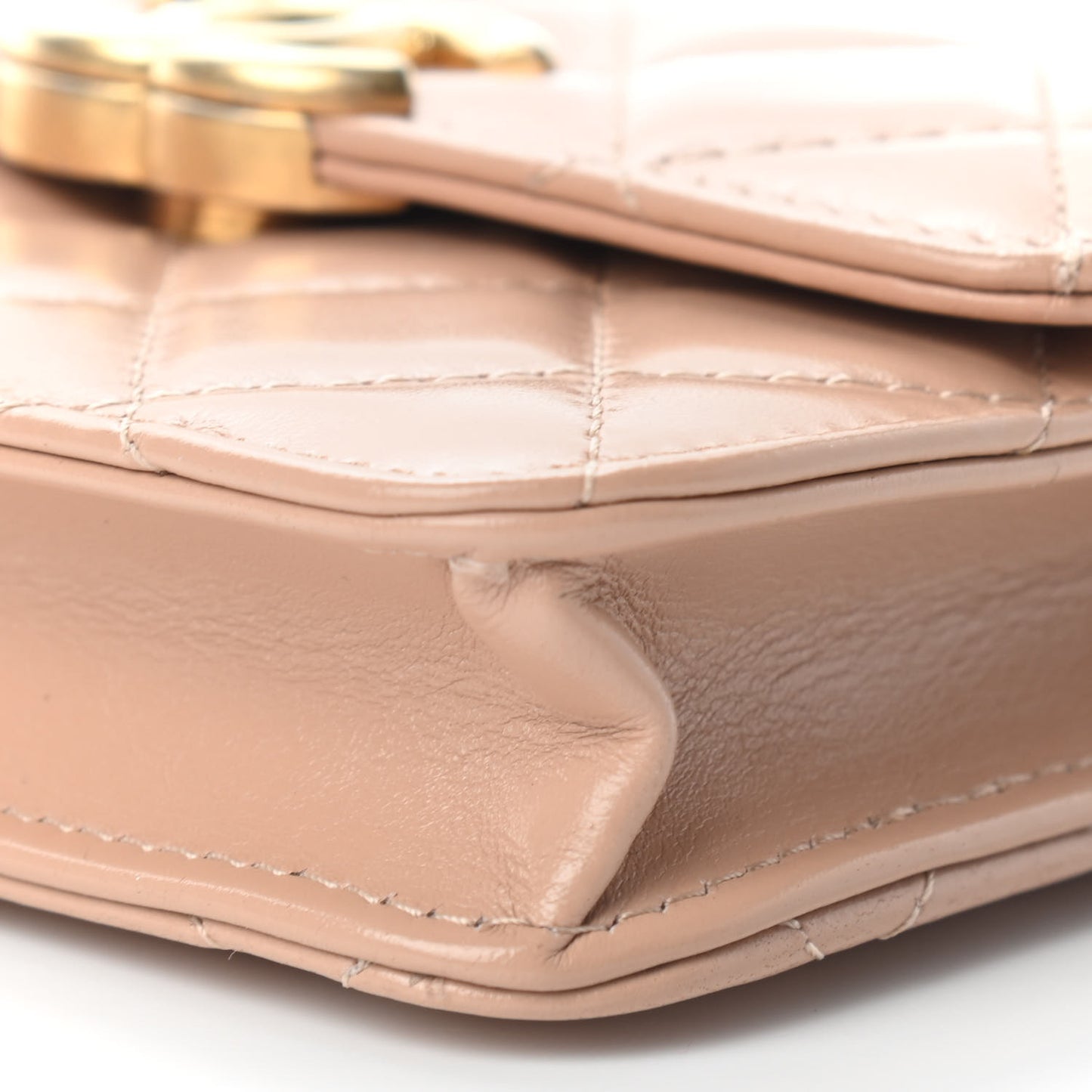 Calfskin Quilted Perfect Fit Coin Purse With Chain Beige