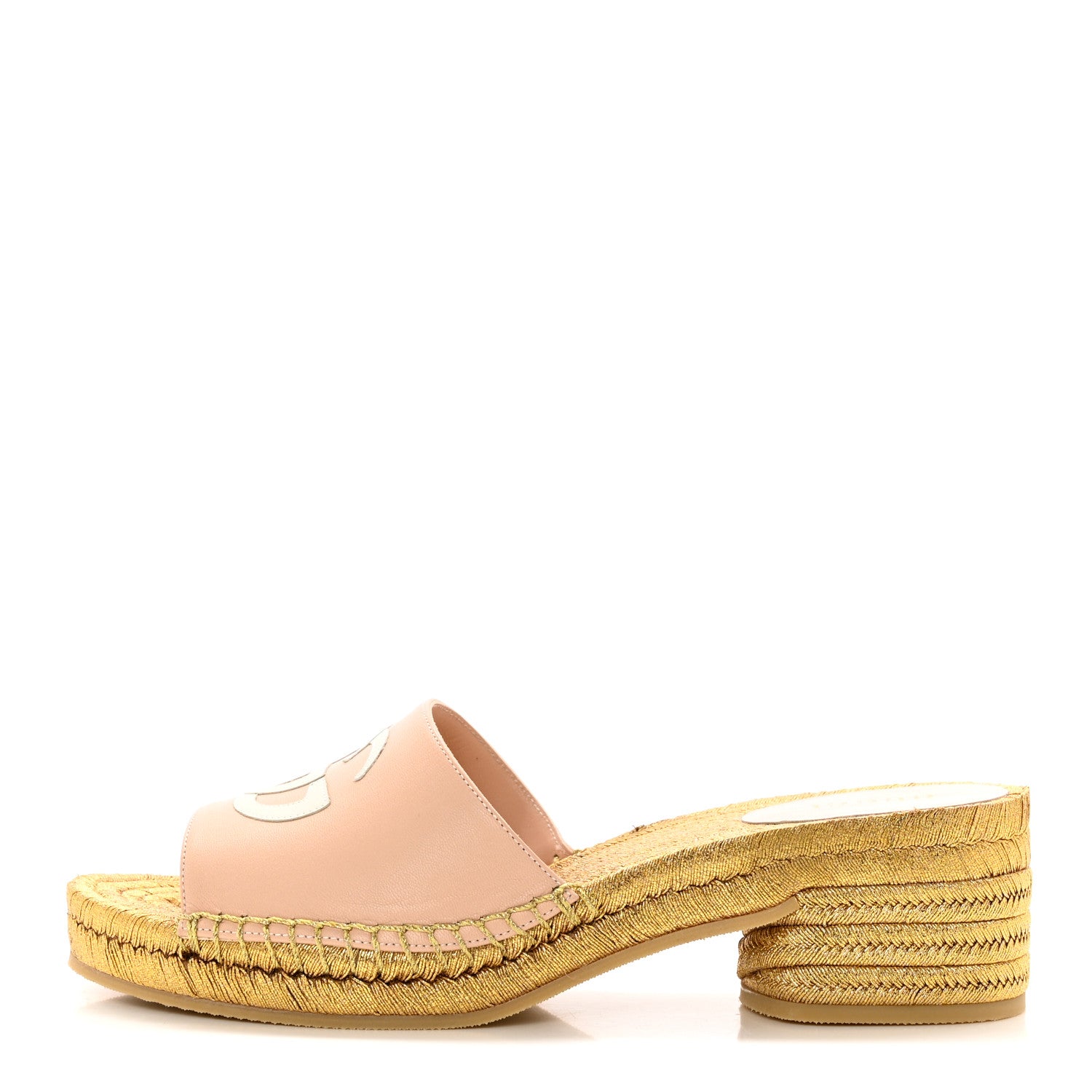Gucci Malaga Kid Lifford Calfskin GG Mid Heel Slide Sandals 37 Skin Rose Dusty White 1 of 15