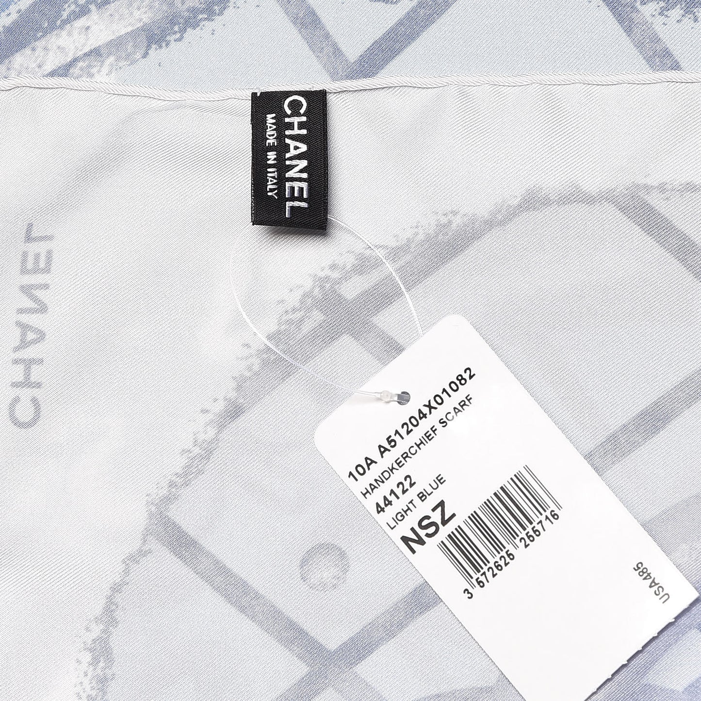 Silk Camellia Quilted CC Square Scarf Light Blue White