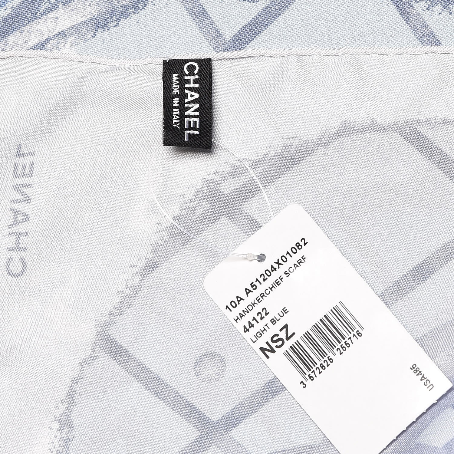 Chanel Silk Camellia Quilted CC Square Scarf Light Blue White 4 of 4