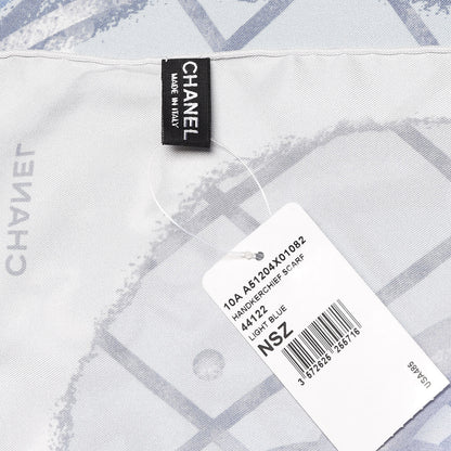Chanel Silk Camellia Quilted CC Square Scarf Light Blue White 4 of 4