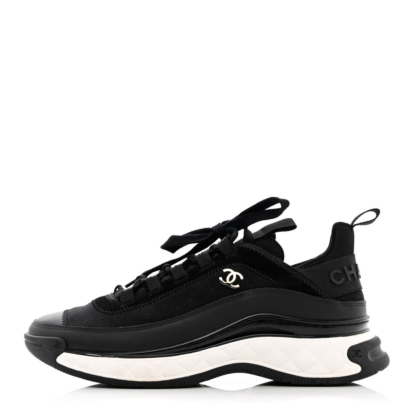 Velvet Calfskin Mixed Fibers CC Sneakers 40 Black