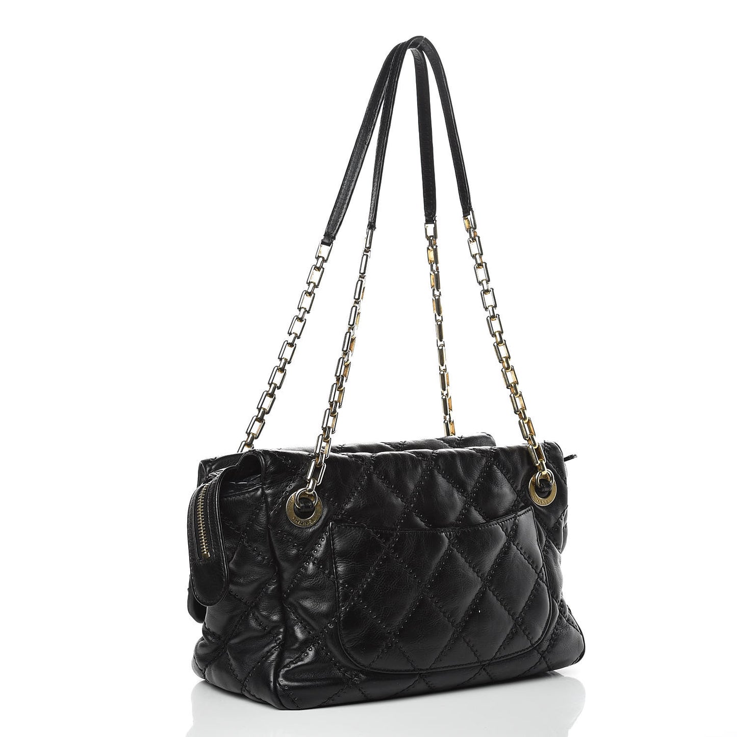 Calfskin Quilted Retro Chain Camera Case Black