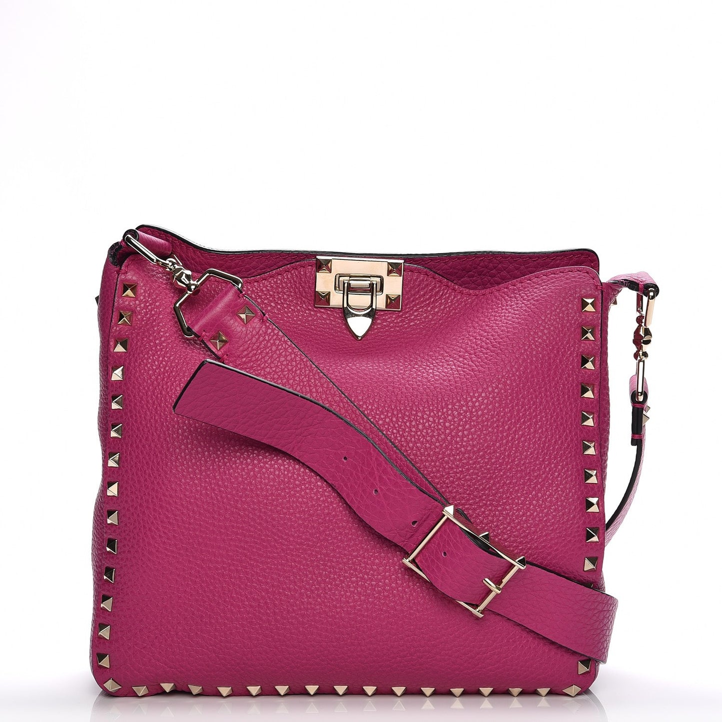Pebbled Calfskin Small Rockstud Flip-Lock Messenger Bag Fuxia