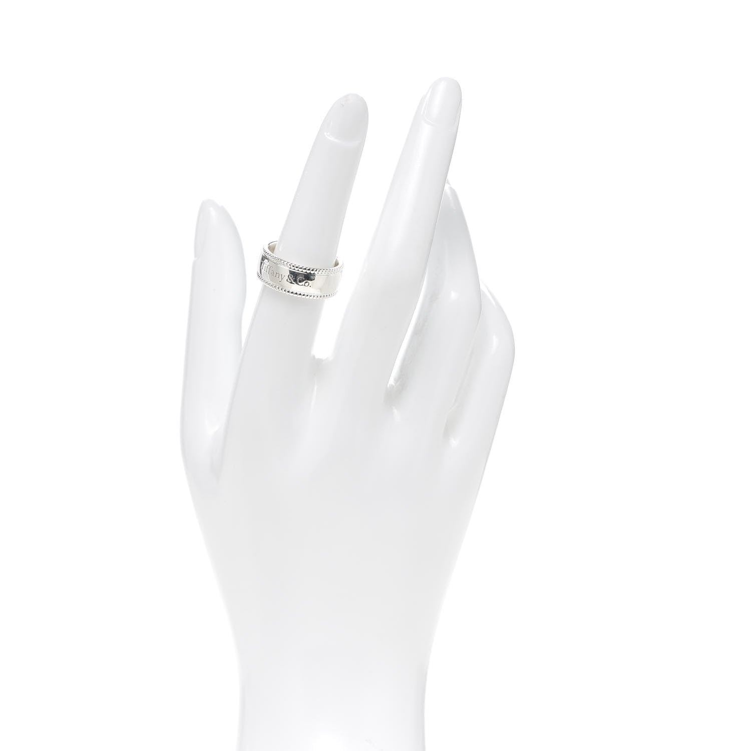 Tiffany Sterling Silver Milgrain Logo Band Ring 54 6.75 2 of 5