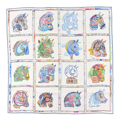 Hermes Silk Chevaloscope Scarf 90 White Bleu Multicolor 1 of 3