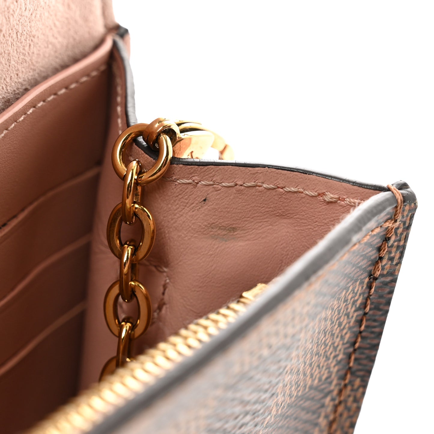 Damier Ebene Croisette Chain Wallet Magnolia