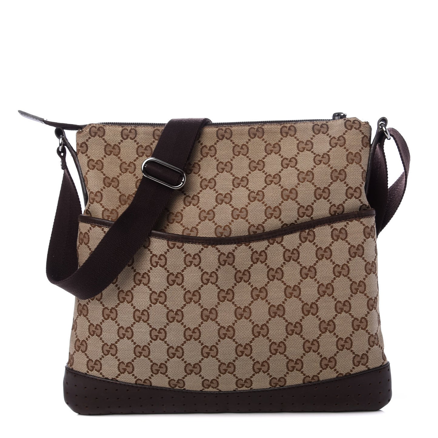 Monogram Calfskin Perforated Medium Flat Messenger Bag Dark Brown