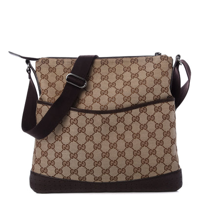 Gucci Monogram Calfskin Perforated Medium Flat Messenger Bag Dark Brown 1 of 11